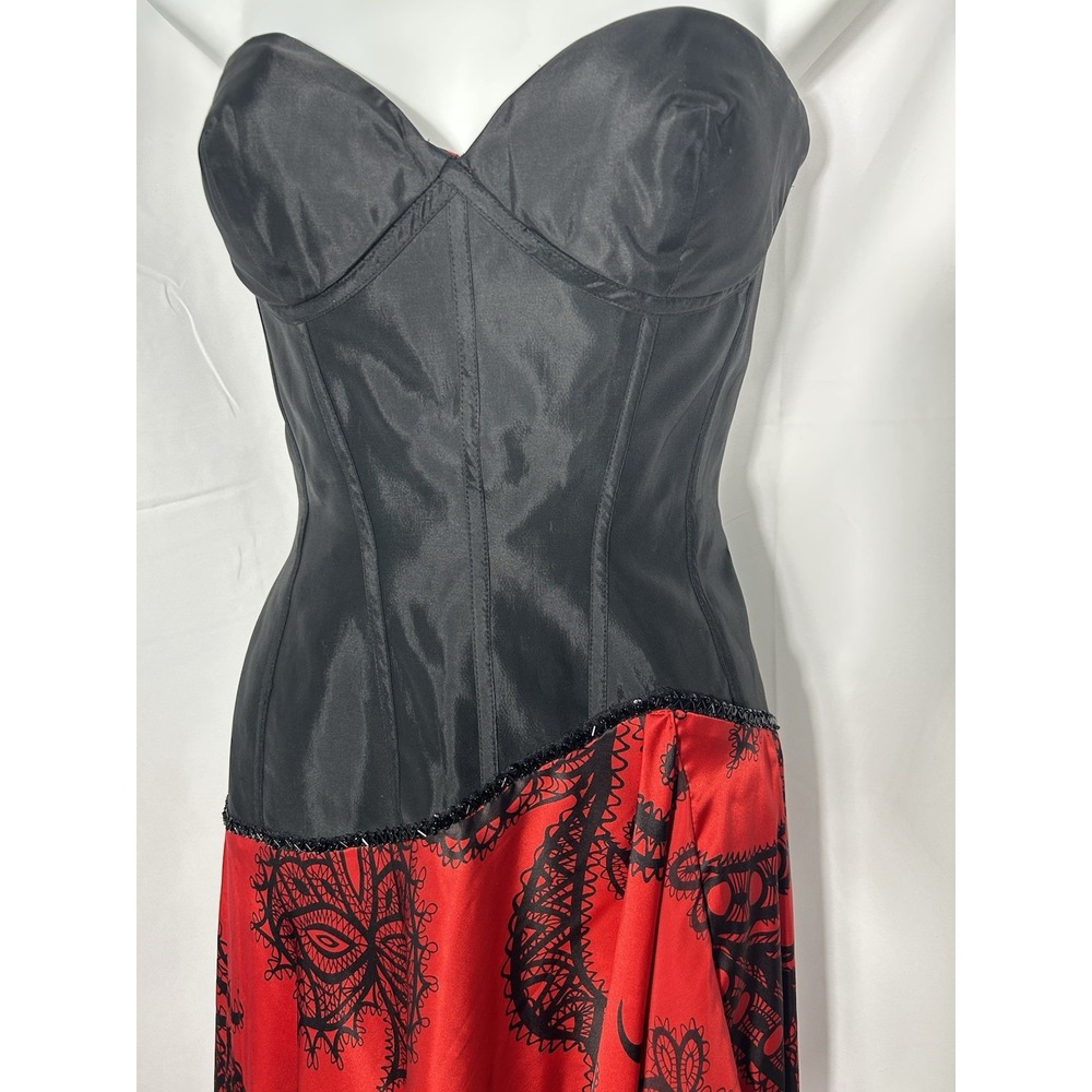 Vintage Red Black Gothic Corset Top Dress‎ Y2K Silk Witchy Vamp Prom Hoco Size 4 - Picture 4 of 16